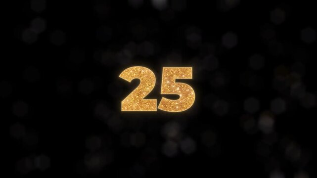 Elegant 30 seconds countdown with golden glitter numbers. Shiny, sparkling timer with a glamorous feel on an isolated black background. Perfect for New Year's Eve, events, and celebrations.