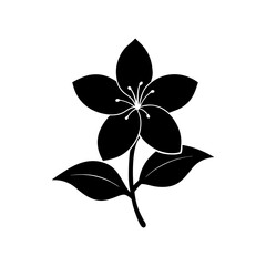 Stylized black silhouette of a five petal flower with leaves