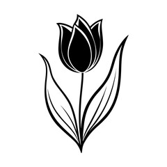 Simple black and white line art tulip flower illustration