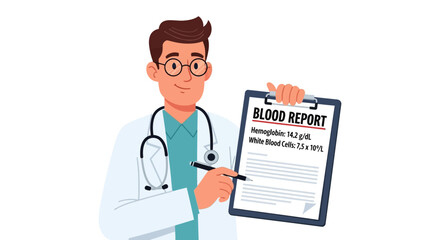 Fototapeta premium Blood report document written in Hindi, displaying various medical test results and health indicators.