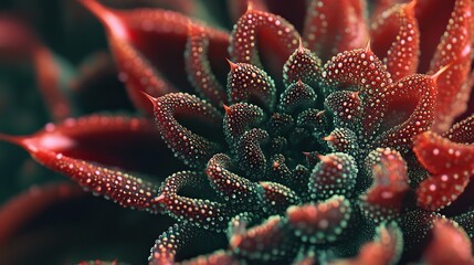 A hybrid succulent plant with rich red and emerald green colors, characterized by bulbous, bubble-