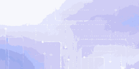 Abstract digital network connections and data flow on a soft purple watercolor background