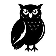 Stylized black silhouette of an owl with large eyes
