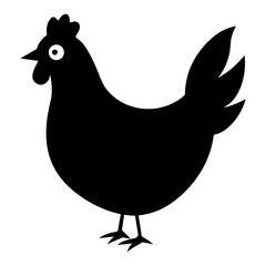 Simple black silhouette of a cartoon chicken on white background