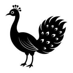 Stylized black silhouette of a peacock with eye feathers