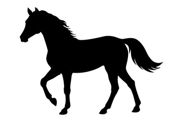 Elegant black silhouette of a horse in motion