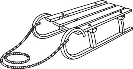 Classic wooden sled with rope for winter fun