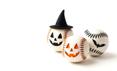 Halloween Baseball Trio on White Background, Happy Halloween,Generative ai