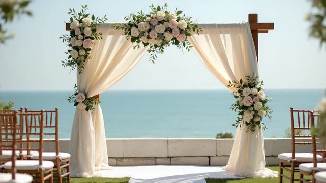 Beautiful wedding arch. Arch for the wedding ceremony, decorated cloth