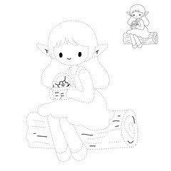 Doodle cute flying fairy isolated on white background vector. Fairy tale character coloring page for kindergarten and preschool worksheets for kids printable. Trace and color fairy. Fantasy character.