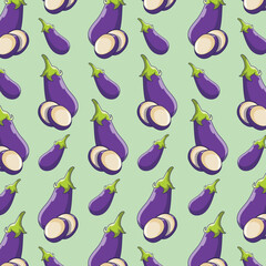 Seamless Eggplant Vegetable Pattern Cartoon Healthy Food Background