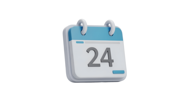 Calendar Icon with Blue and White Colors Showing Number Twenty Four