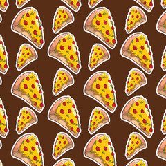 Seamless Pizza Slice Pattern Fast Food Cartoon Background