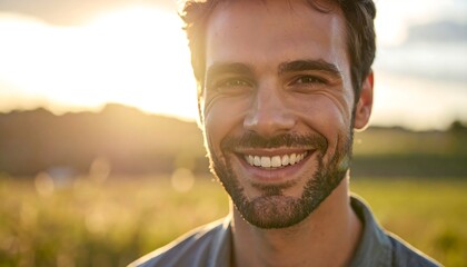 Smiling man at golden hour.