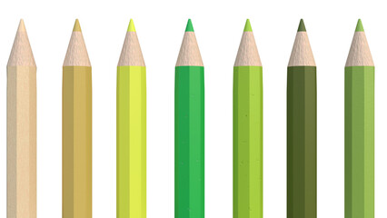 Close-up green colored pencils with beige colored pencils lined up created by 3D modeling photorealistic texture..