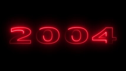 Calendar 2004 Sal neon glowing orange color animation. abstract glowing neon text icon 2004 4k video. creative, design, digital, dynamic, effect, event, font, future, futuristic, geometric, 