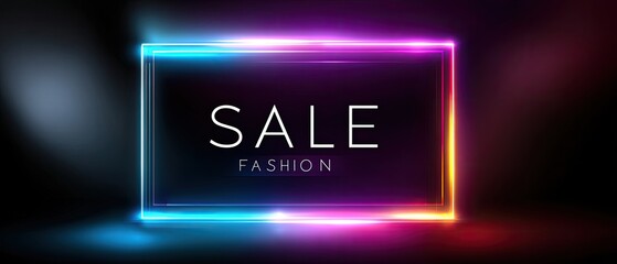 A neon-lit promotional sign highlighting a fashion sale, featuring the words "SALE" and "FASHION.