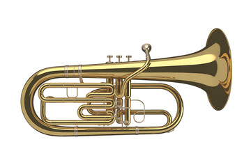 Naklejka premium Shiny brass baritone horn musical instrument with valves on a black background isolated on transparent background
