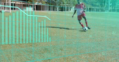 Male soccer player #16 trapping ball activating analytics overlay dribbling to goal preparing shot - Powered by Adobe