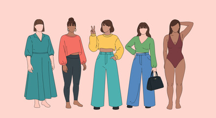 Obraz premium Diverse Women in Fashionable Outfits A Celebration of Body Positivity and Style.