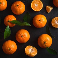 Fresh Oranges on Dark Background.