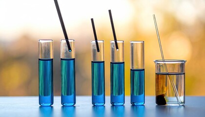 Laboratory Experiment with Test Tubes and Liquids.