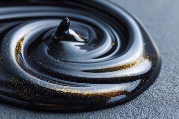 Glossy black liquid surface with subtle highlights and dark abstract texture