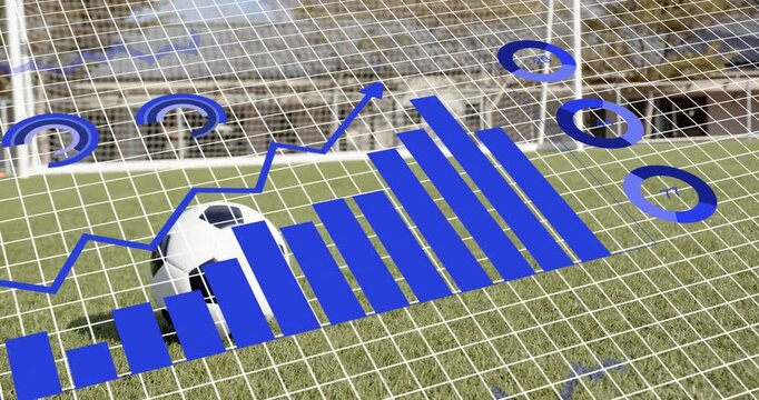 Starting donut arc appearing by soccer ball under grid overlay graphs growing showing game stats