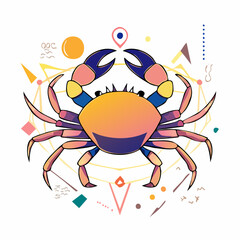 メンフィス柄でデザインしたカニアイコンベクター素材