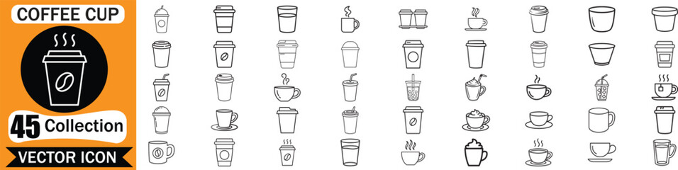 set of coffee cup icons, such as tea, drinks, cocoa, cup, cafe