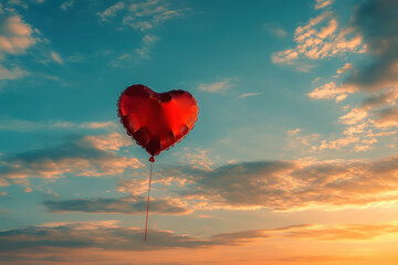 Fototapeta premium Red heart-shaped balloon floating in the air.
