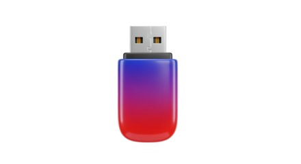 Colorful USB Flash Drive with Gradient Red and Blue Design on Transparent Background
