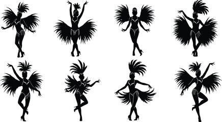 Carnival dancer silhouette, samba woman illustration, festival performance art, exotic female costume, cultural celebration, Brazilian dance show, parade performance, entertainment artwork