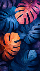 Vibrant Tropical Monstera Leaves Watercolor Pop Art