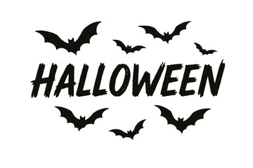 Halloween Bat Silhouette Text Design on Transparent Background for Spooky Holiday Decorations