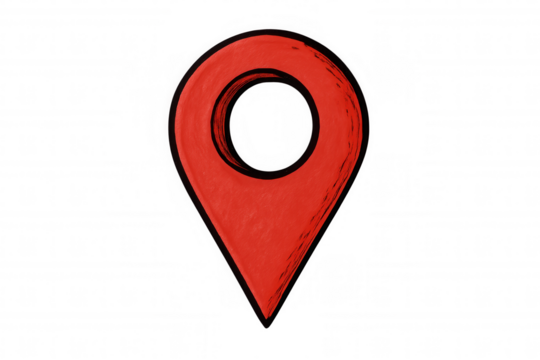 Hand drawn red map pin creating location icon symbol for navigation destination finding direction