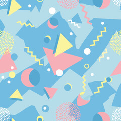 Vibrant retro inspired seamless pattern with geometric shapes and pastel color palette design