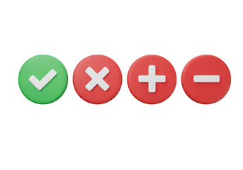 Obraz premium Check mark, cross, plus, and minus icons isolated on transparent background