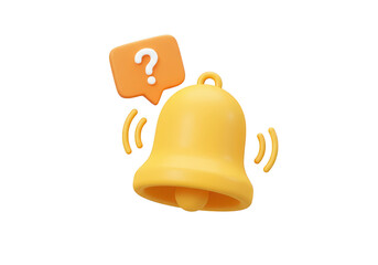 Fototapeta premium Yellow notification bell with question mark isolated on transparent background