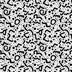 Retro memphis style seamless pattern with geometric shapes for textile and background design