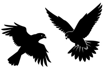 Falcon hunting silhouette vector isolated on white background