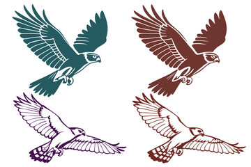 set of Falcon hunting silhouette vector isolated on white background