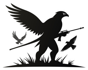 Falcon hunting silhouette vector 