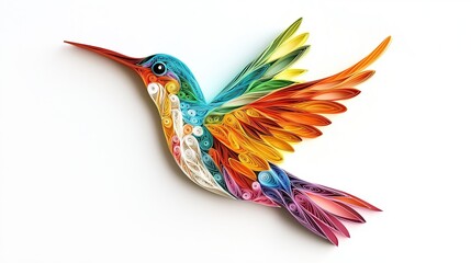 Obraz premium Intricate Quilling Craft Hummingbird with Rainbow Colors, Paper Art Technique Showcase for DIY Projects and Creative Industry