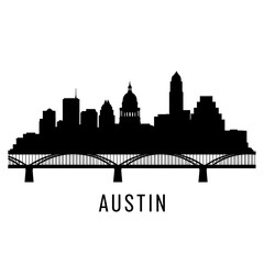 Austin Texas Skyline Silhouette with Congress Avenue Bridge Black and White