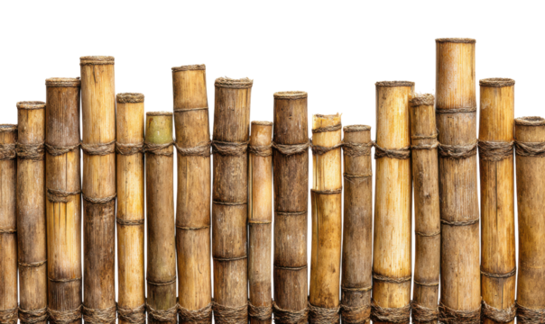 Arrangement of Bamboo Poles Against a White Background.