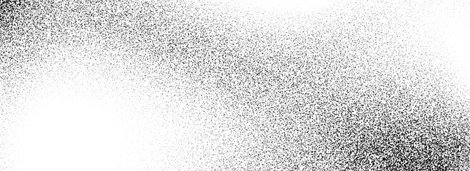 Black dotted grain gradient texture. Subtle stippled gritty sand overlay. Grunge sprayed noise background. Vector grit speck wallpaper. Rough distressed dotwork backdrop with particles, dust, speckles