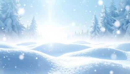 Winter Wonderland: A serene and captivating winter landscape, blanketed in a pristine layer of fresh, glistening snow, with soft snowflakes gently falling.