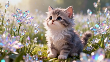 A Kitten’s Wonder in a Shimmering Forest Glade