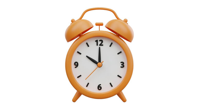 Orange Vintage Alarm Clock with Twin Bells on Transparent Background
